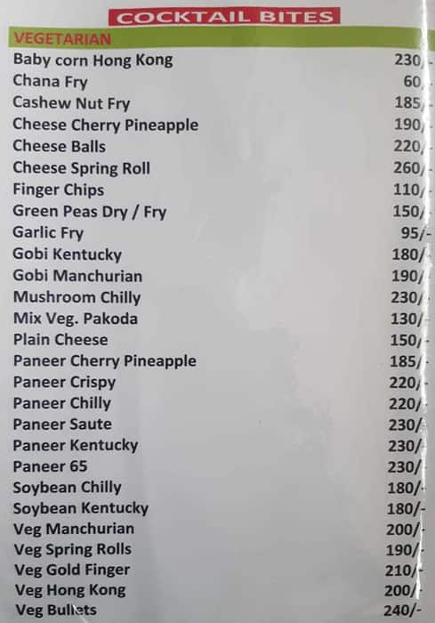 Nishant Park Restaurant menu