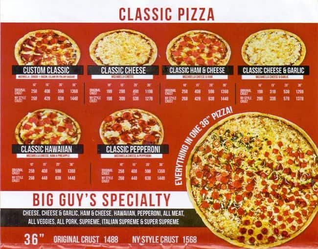 Big Guys Pizza Menu, Menu for Big Guys Pizza, New Manila, Quezon City