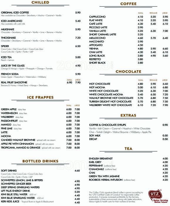 The Coffee Club Menu Menu For The Coffee Club Riccarton Christchurch