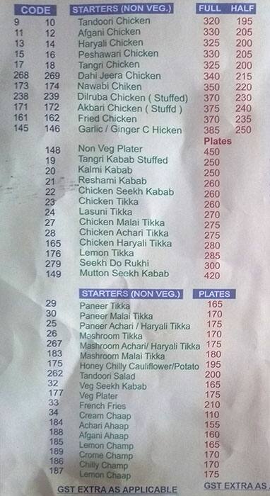 Chawla’s 2 - Unit Of E.D. Enterprises menu