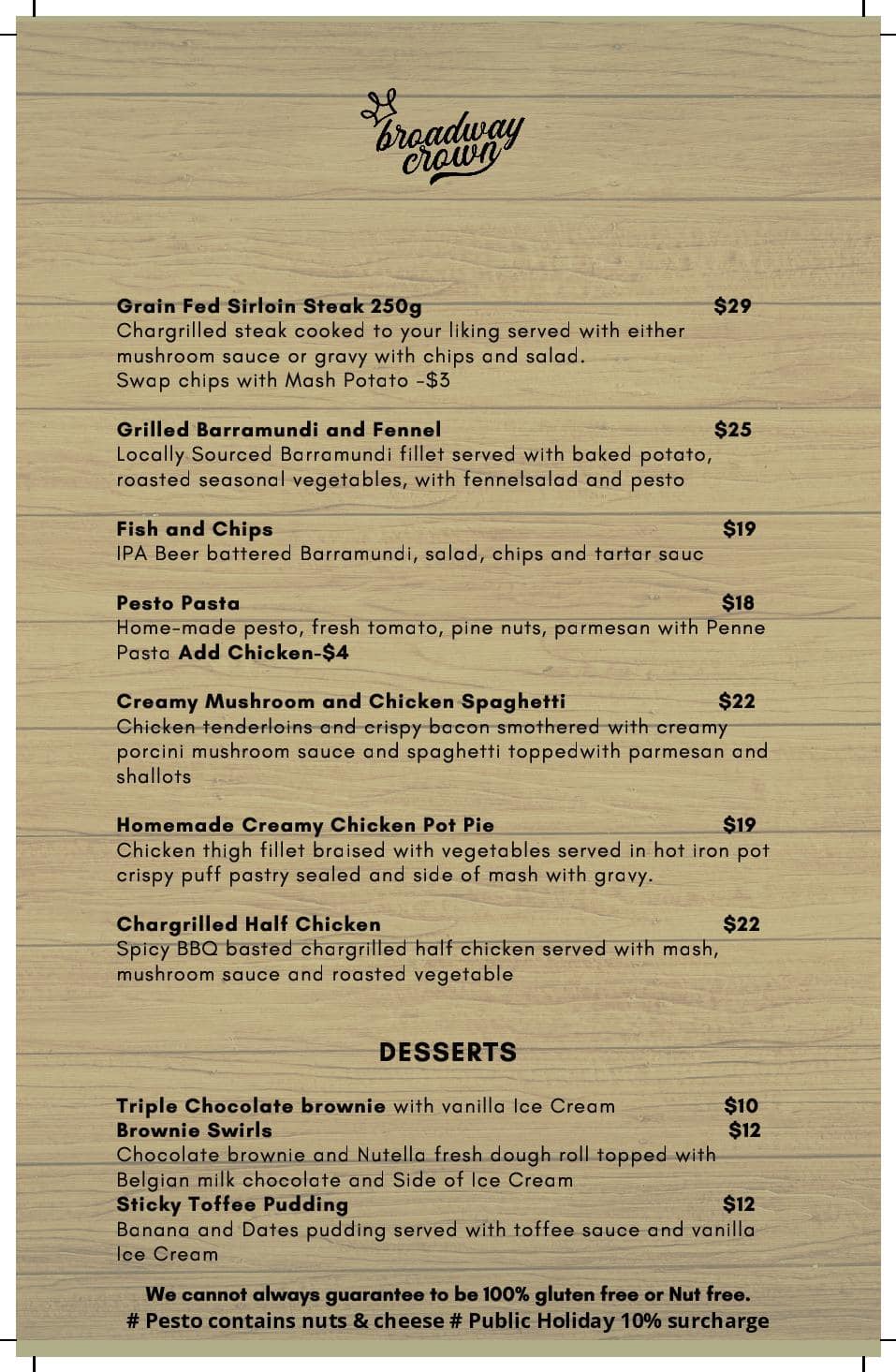 Menu at Village Crown pub & bar, Zetland, 10/2/4 Defries Ave