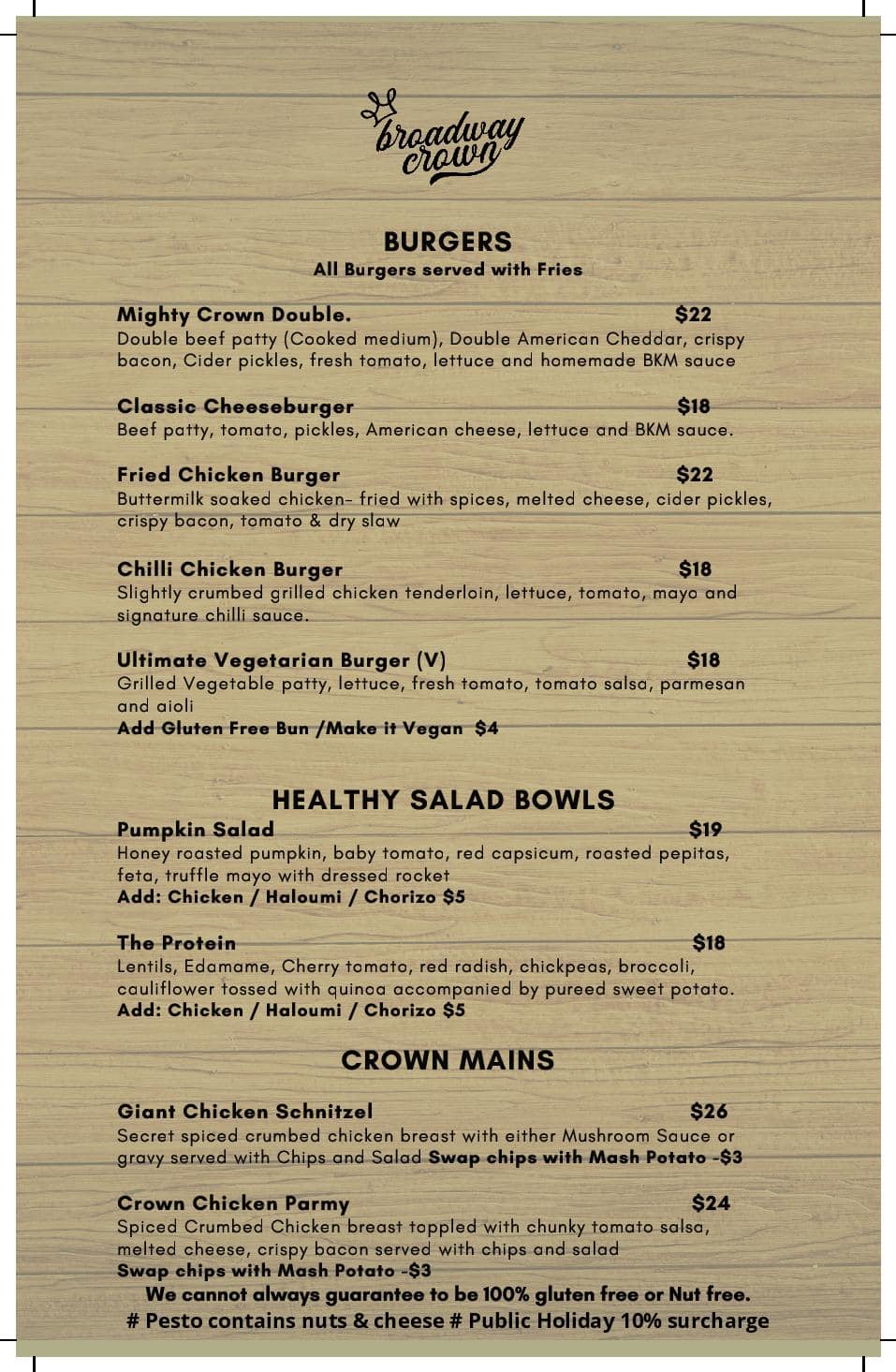 Menu at Village Crown pub & bar, Zetland, 10/2/4 Defries Ave