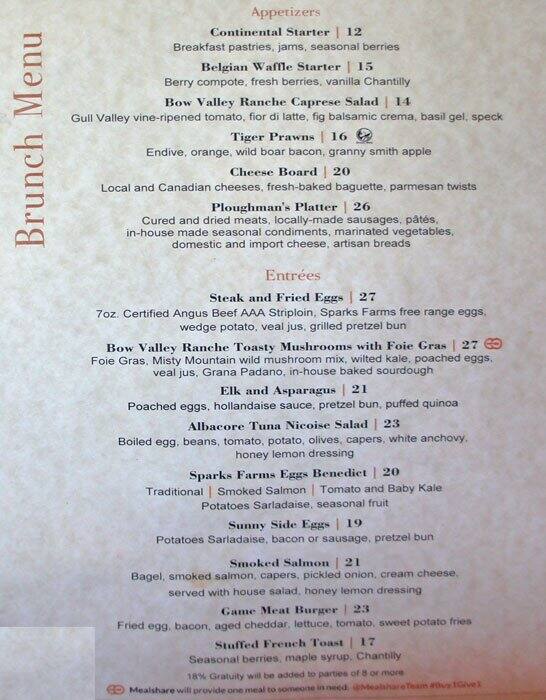 Bow Valley Ranche Restaurant a Calgary Foto del Menu con Prezzi