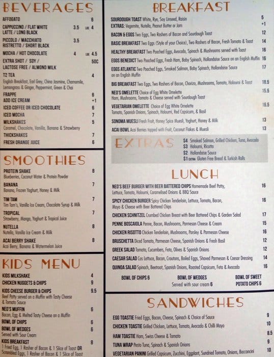 Kafe Neo Menu, Menu for Kafe Neo, Monterey, Sydney Urbanspoon/Zomato