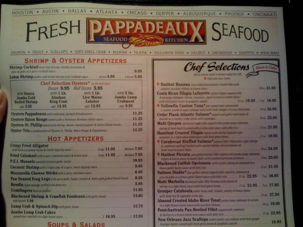 Pappadeaux Seafood Kitchen Menu