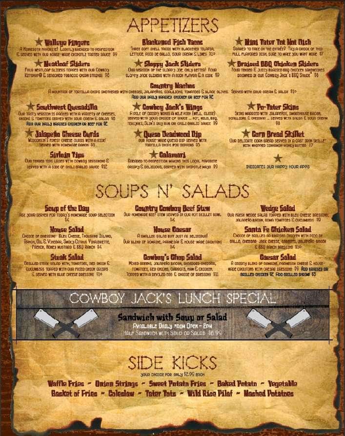 Menu at Cowboy Jacks Bloomington pub & bar, Bloomington, Southtown Dr