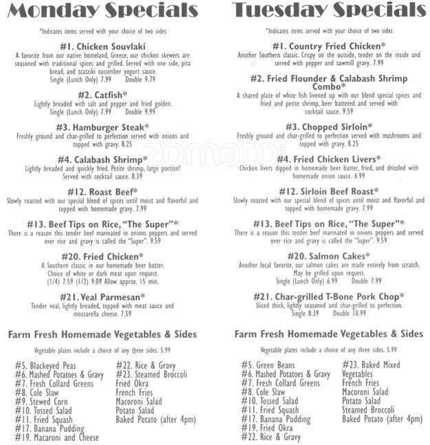 Crown Point menu, Menu restauracji Crown Point, Sardis, Charlotte