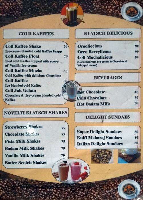 Menu at Kaffee Klatsch, Bengaluru