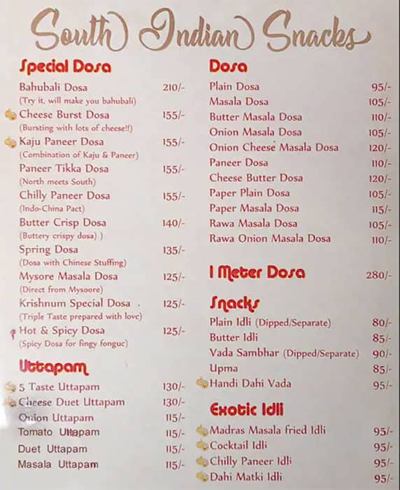 Krishnum Restaurant menu