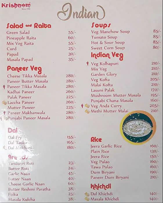 Krishnum Restaurant menu