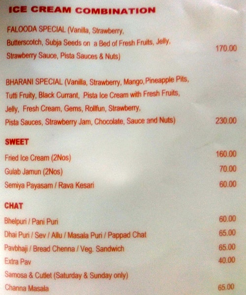 Hotel Bharani - Hotel in Thiruvanmiyur menu