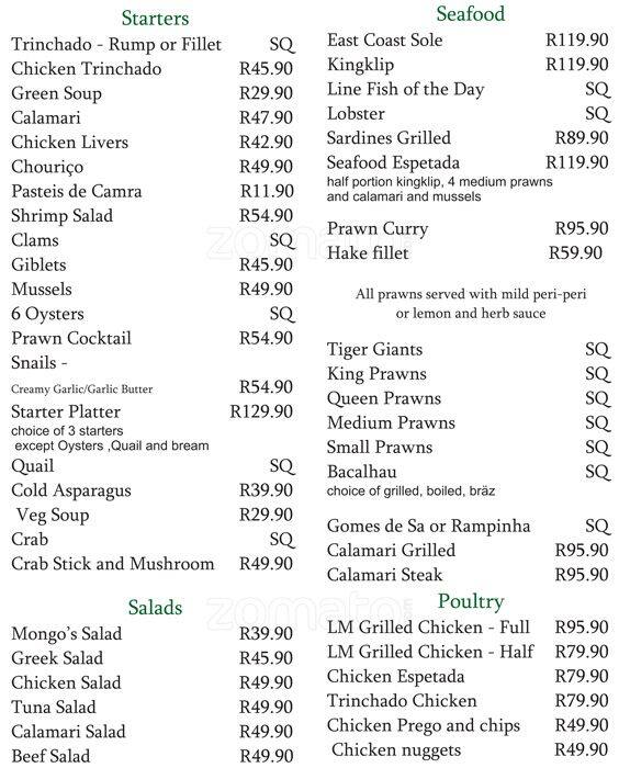 portuguese menu