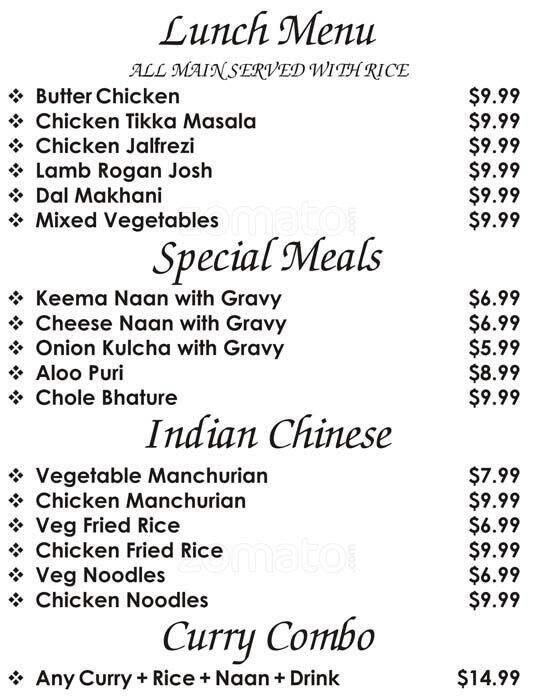 Curry Night Menu, Menu for Curry Night, Ferrymead, Christchurch ...