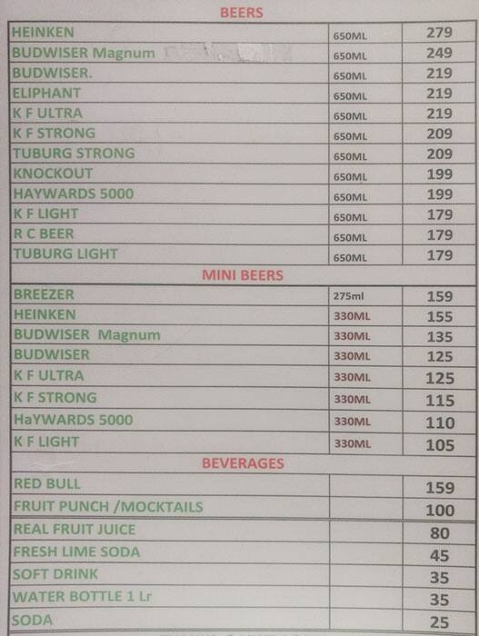 Nandhini Restaurant & Bar menu