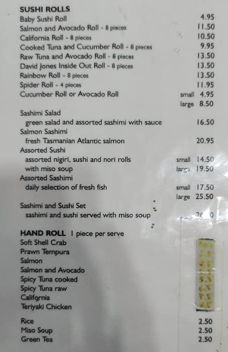 Sushi Bar Menu Menu For Sushi Bar Rose Bay Sydney