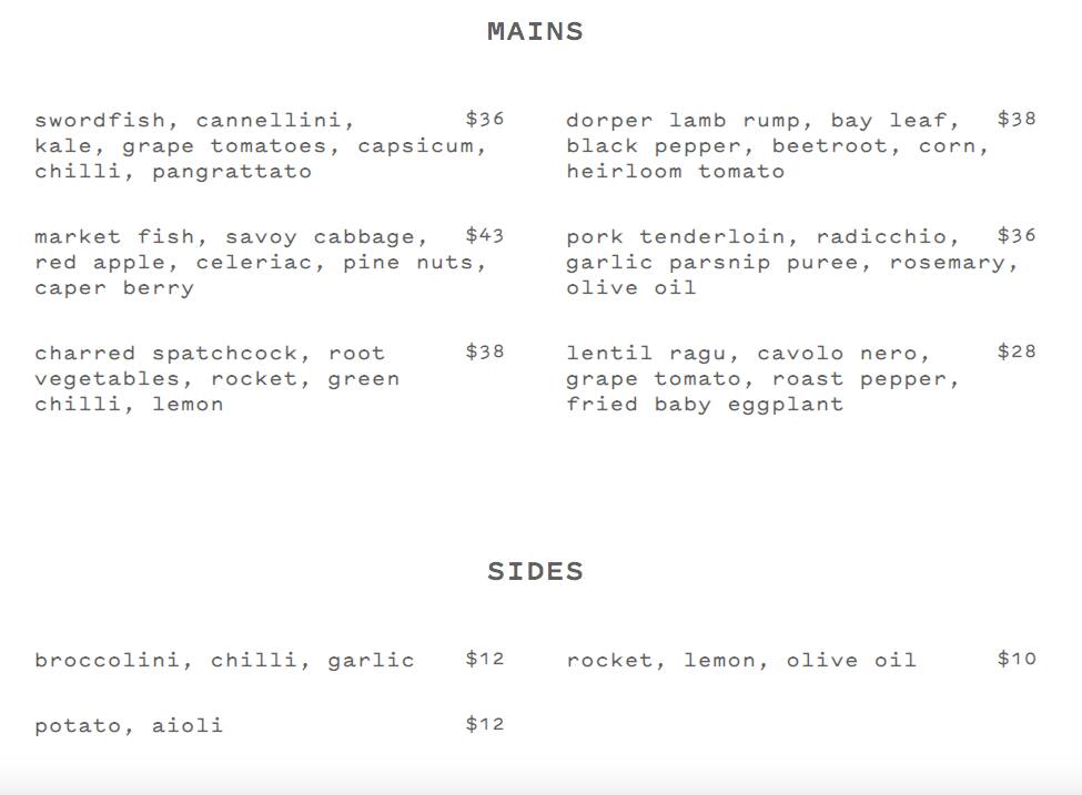 Menu at Il Lido Italian Canteen restaurant, Cottesloe