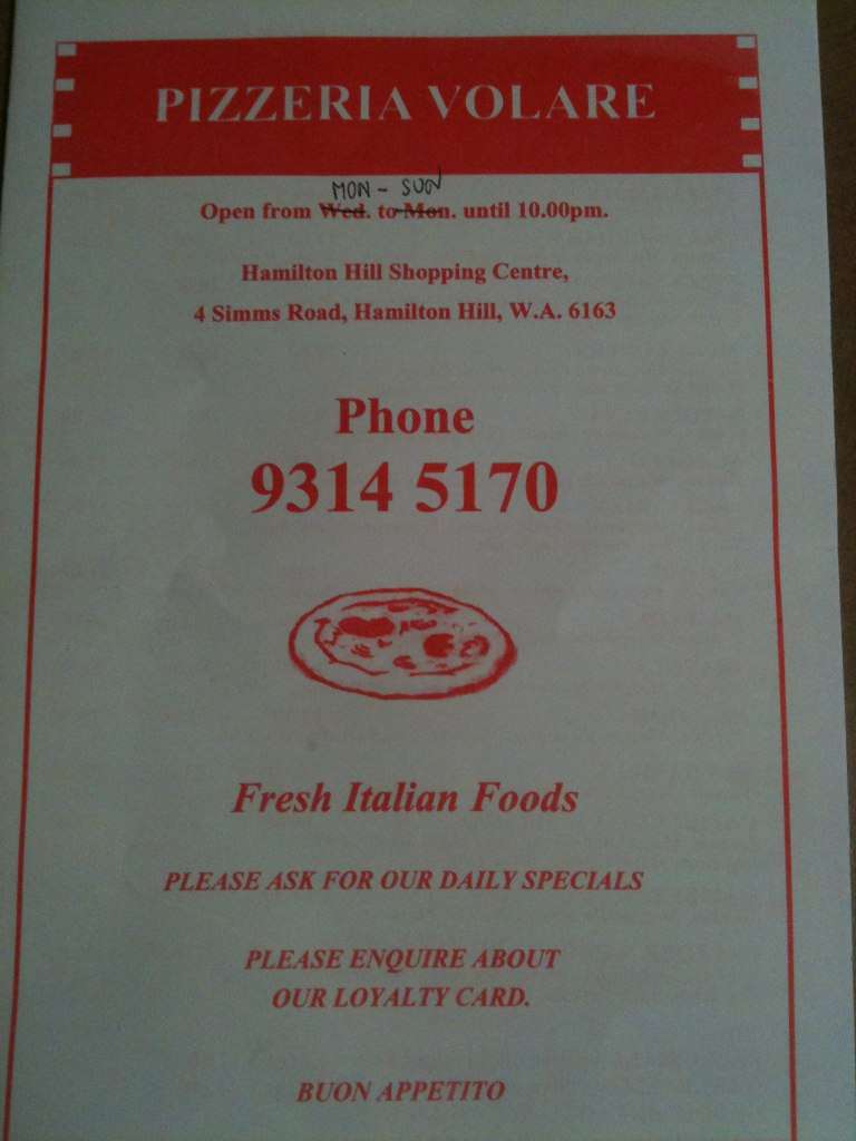 Volare Pizza and Pasta Menu, Menu for Volare Pizza and Pasta, Hamilton