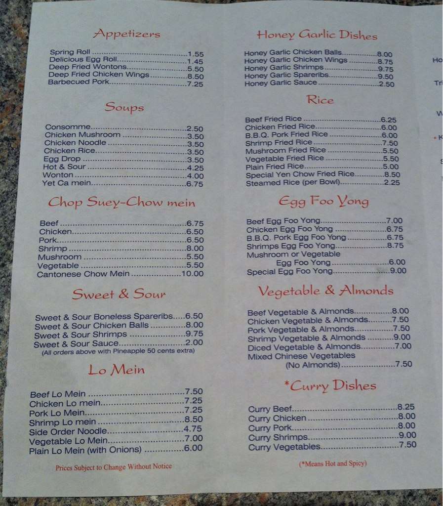 Menu at Pan MAI Restaurant, Penetanguishene