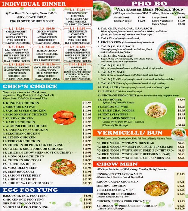 Saigon Garden Menu Parksville | Fasci Garden