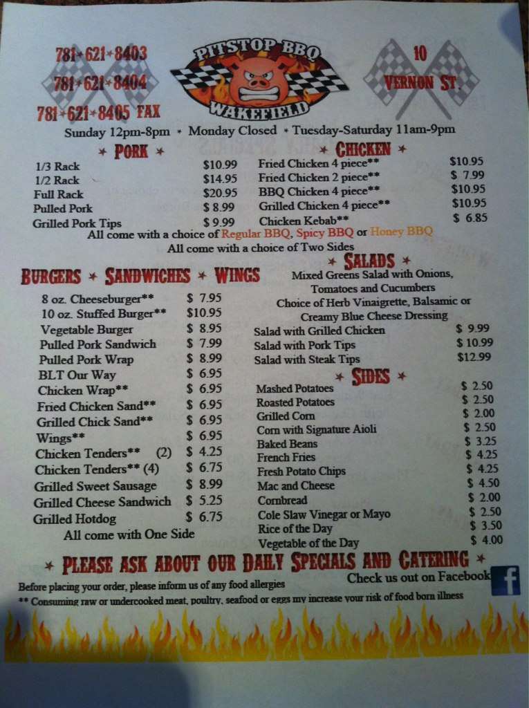 PitStop BBQ a Boston Foto del Menu con Prezzi Urbanspoon/Zomato