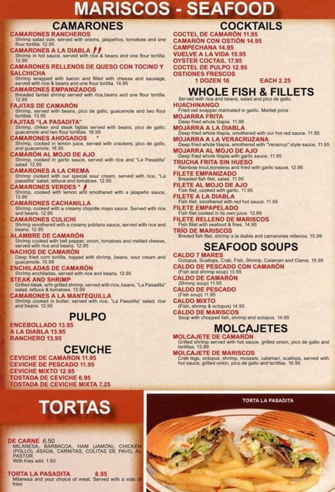 Menu at La Pasadita restaurant, Arvada, Sheridan Boulevard