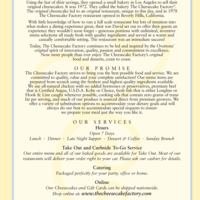 The Cheesecake Factory Menu Menu For The Cheesecake Factory