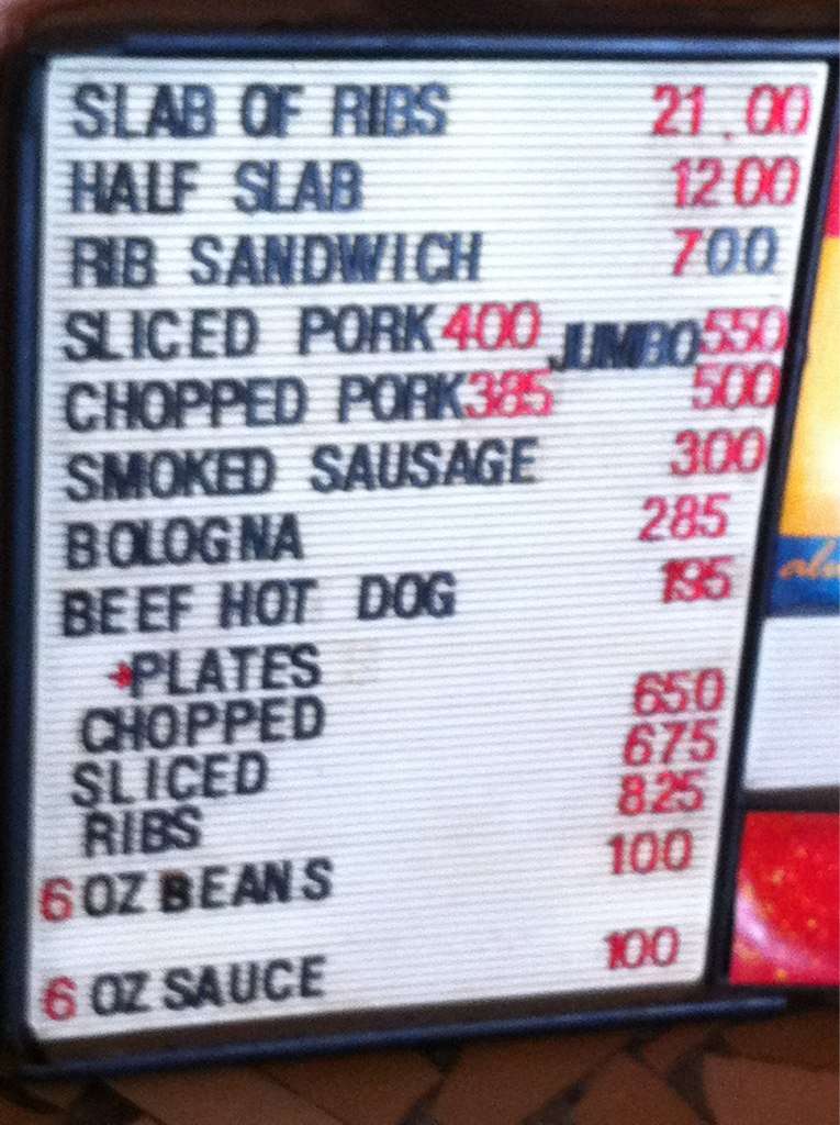 Payne's BarBQue Menu, Menu podniku Payne's BarBQue, Midtown