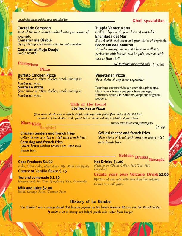 Menu at La Bamba restaurant, Rochester, County Rd 25 W