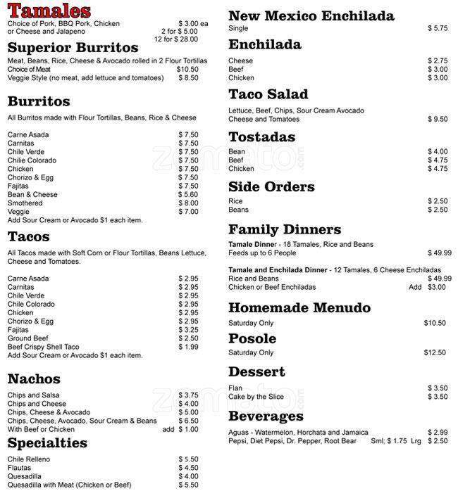 Tamale House Menu, Menu for Tamale House, Beaverton, Beaverton Urbanspoon/Zomato