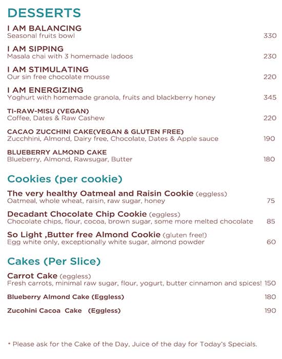 The Yoga House Studio & Cafe menu