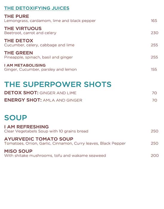 The Yoga House Studio & Cafe menu