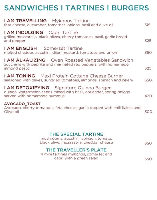 The Yoga House Studio & Cafe menu