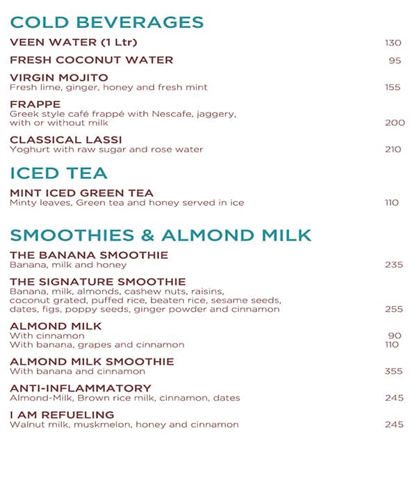 The Yoga House Studio & Cafe menu