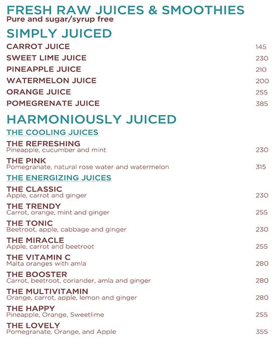 The Yoga House Studio & Cafe menu