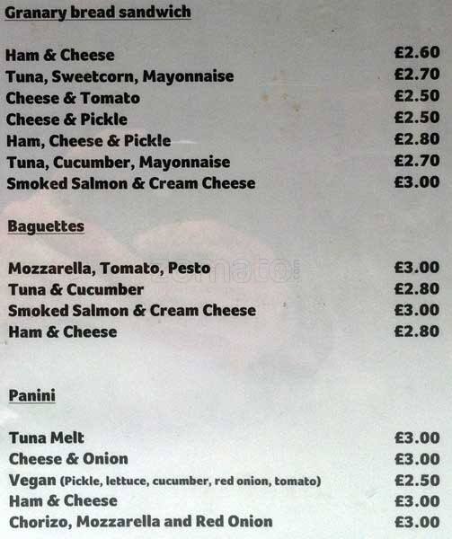 Menu at The Tricycle Bar & Cafe, London