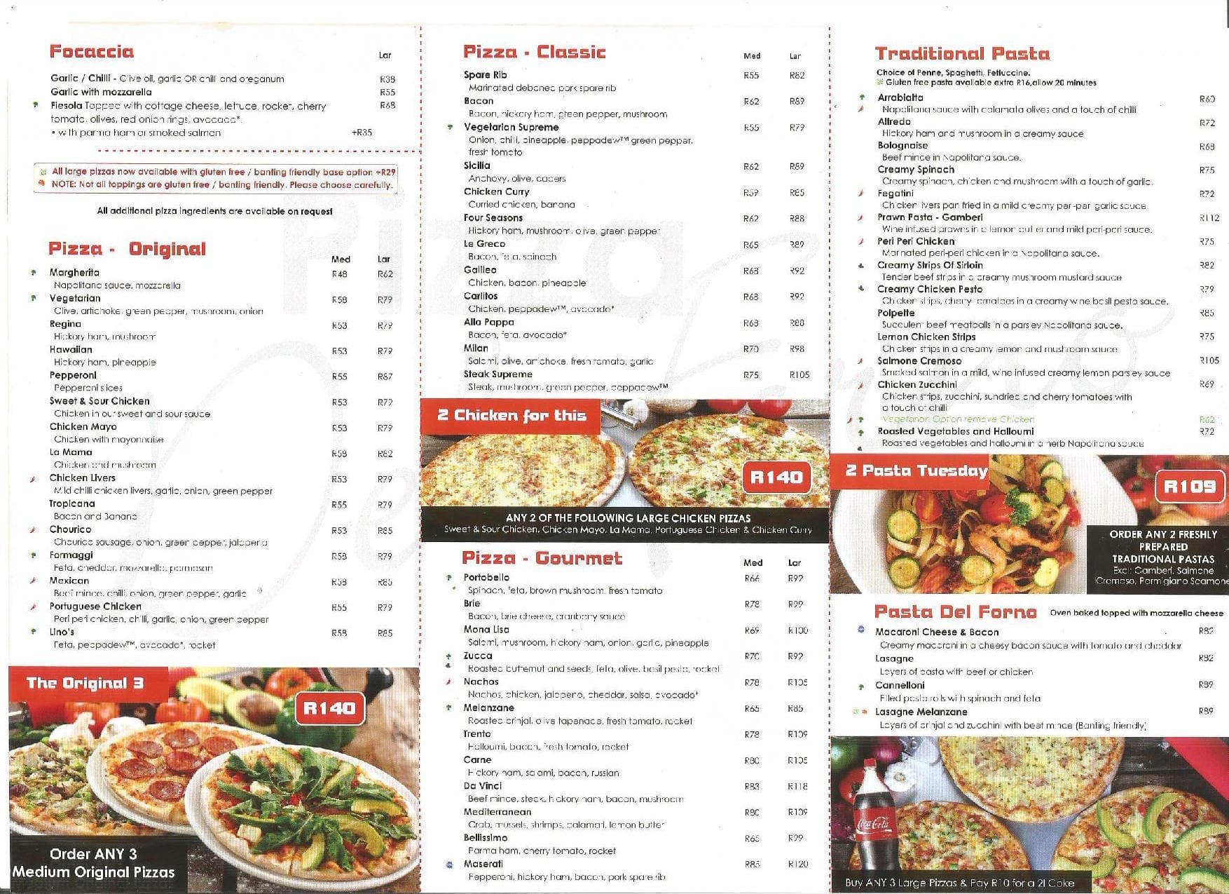 Pizza Del Forno Menu, Menu for Pizza Del Forno, Buccleuch, Johannesburg