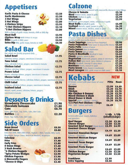 Pizza Magic menu