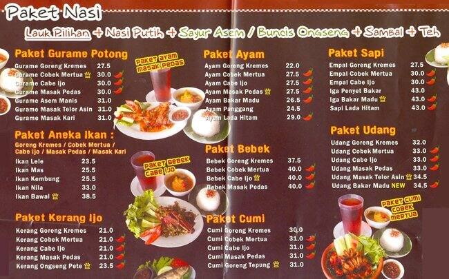 Saoenk Kito menu, Menu restauracji Saoenk Kito, Cengkareng 