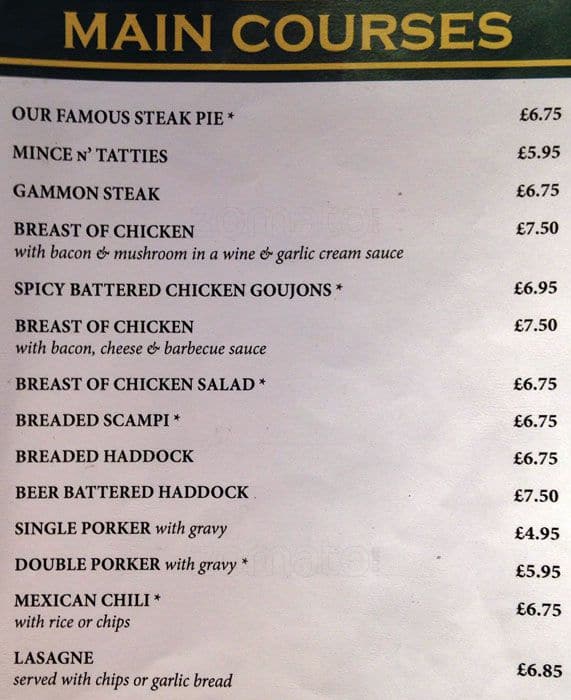 Menu at Blane Valley pub & bar, Glasgow