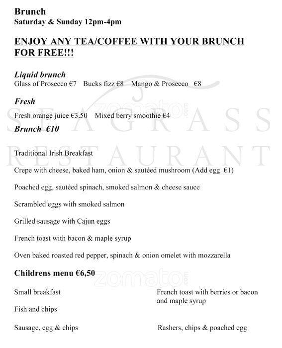 Seagrass Restaurant Menu, Menu for Seagrass Restaurant, South City West