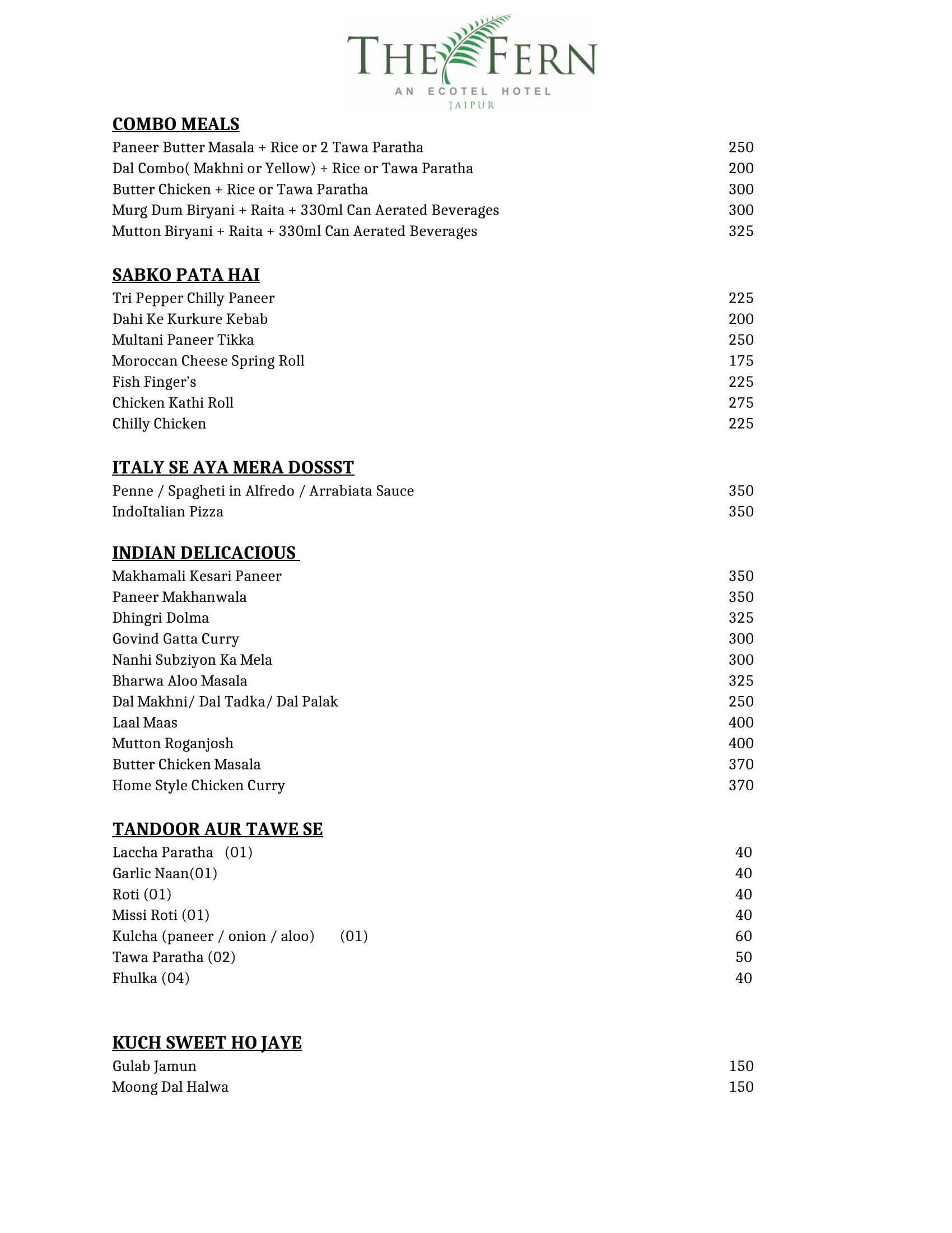 Conversation Restaurant Jaipur menu