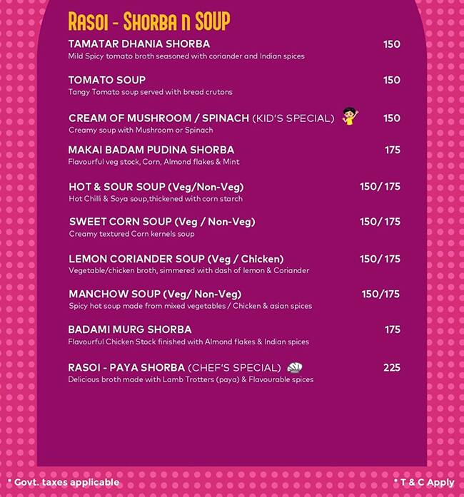 Satguru's Punjabi Rasoi menu