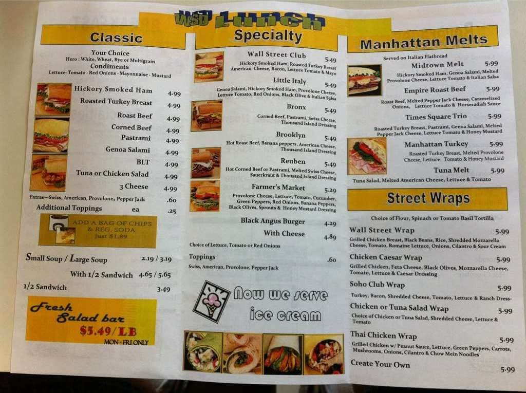 Menu At Wall Street Deli Fast Food, Washington, 400 C St SW