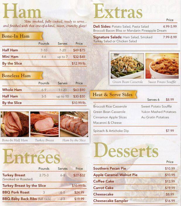 The Honeybaked Ham Co. Menu, Menu for The Honeybaked Ham Co