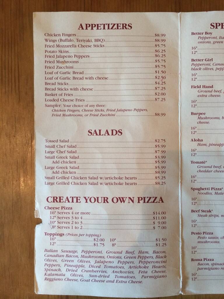Menu at Mater's Pizza & Pasta Emporium pizzeria, Albertville