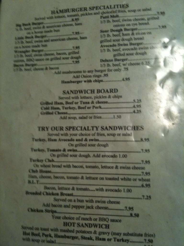 Menu at Parowan Cafe, Parowan