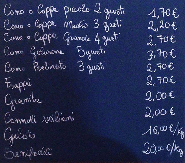 Menu di Grostè Gelateria Artigianale 