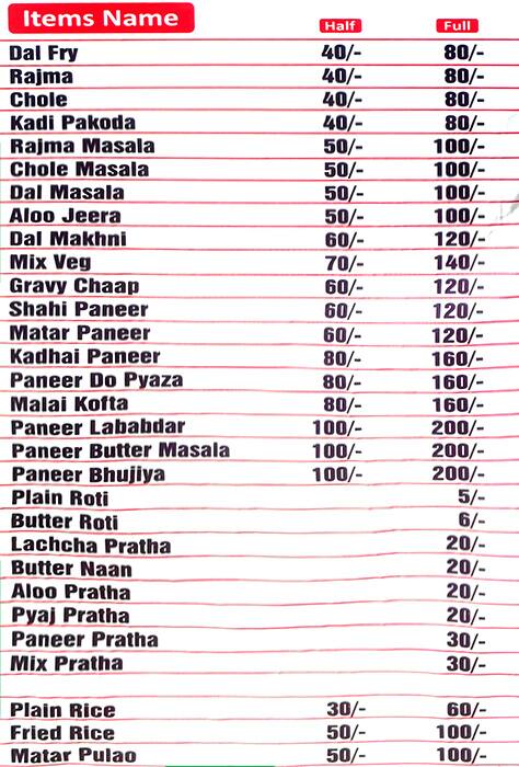 Raees Standard Menu Menu of Standard Dhaba, Lado Sarai, New Delhi