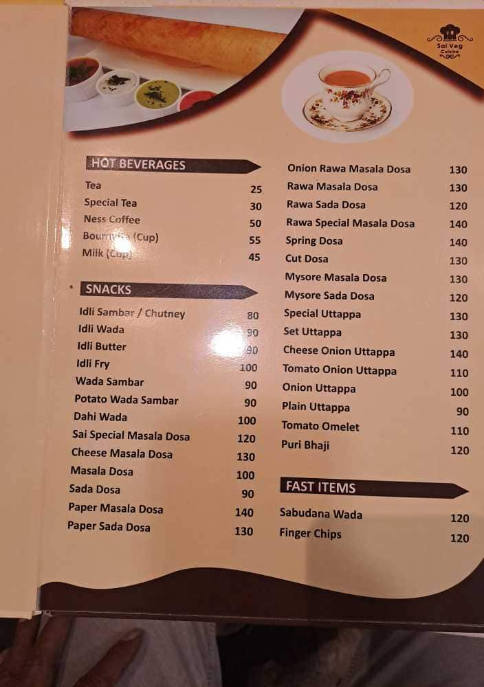 Menu of Sai Veg Cuisine Vasu's, Ravet, Pune