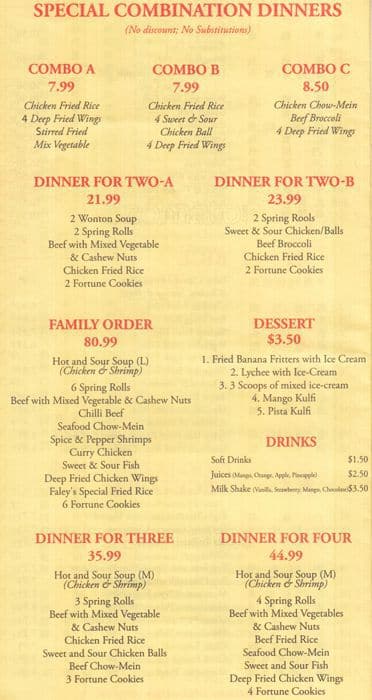 Menu de Faley Restaurant